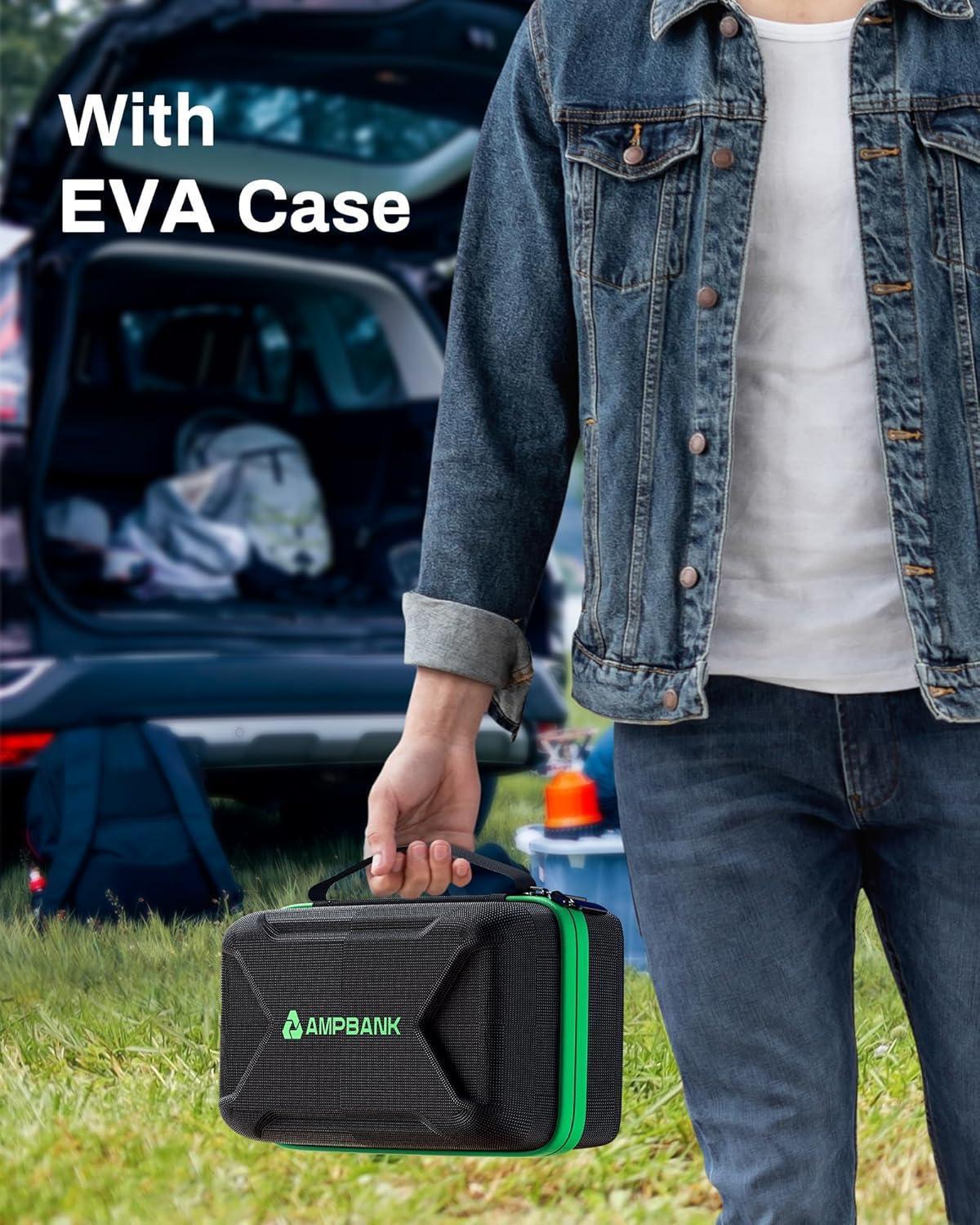 4000A Emergency Starting Power Supply 12V Portable Car Battery Jump Starter With 18W Fast Charge For 10L Gasoline And 8L Diesel Engines With LED Light Jump Starter Cable And EVA Storage Box